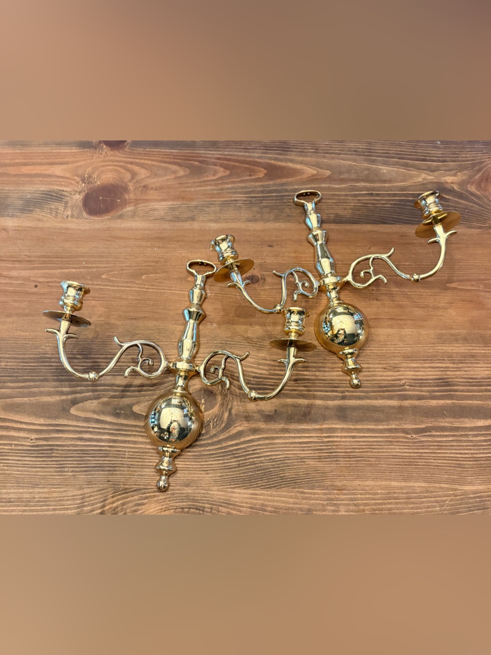 Set of 2 Pair of Wall Mounted Ornate Candelabra Candlesticks Brass? Vintage